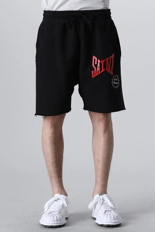 SAINT Mxxxxxx 'SAINT' SWEAT SHORTS/GRY/BLK embroidered SAINT LOGO basic shorts, distressed gray/washed black S-XL, four needles and six threads throughout, produced by a major domestic factory, imported Tajima machine embroidery, washed and distressed, original version
